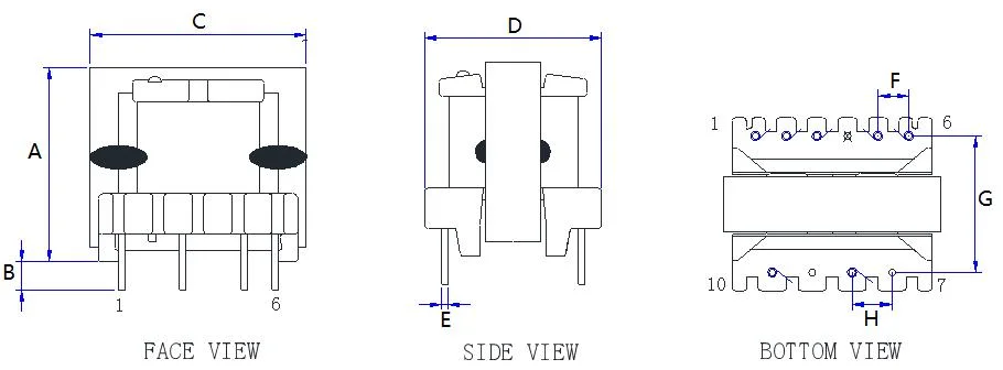 Ee Series High Frequency Wire Wound Transformer Charging Transformer for Security Monitor