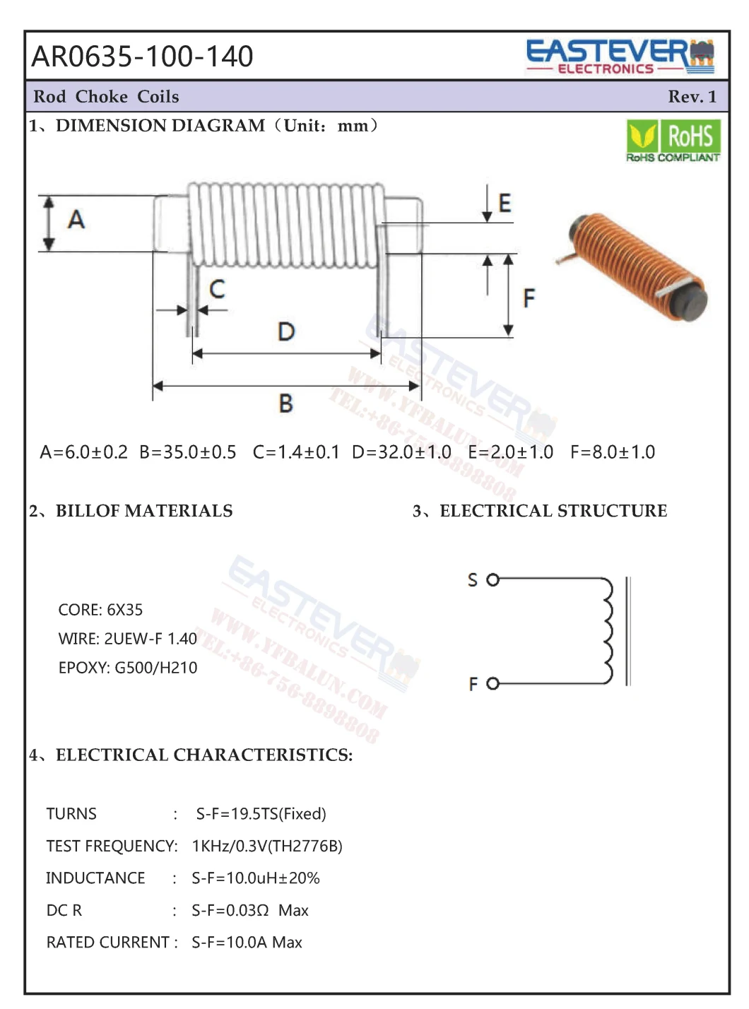 Rod Choke Coils Ar0635-100-140