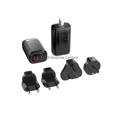 Enchufe intercambiable de 65 W GaN tipo C Pd adaptador de corriente de carga rápida plegable 2c1a salida pequeño cargador de pared de viaje